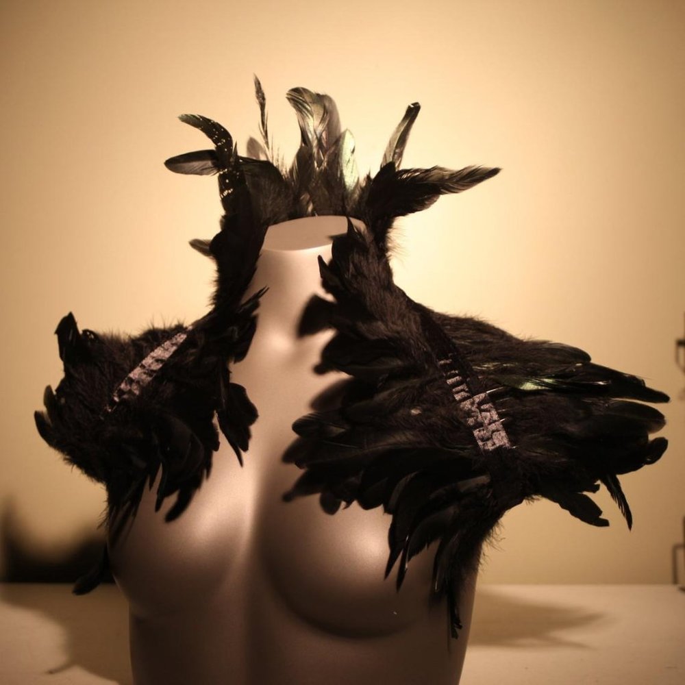 Black Rooster Feather Shoulder Wrap Shrug NEW Shawl Real